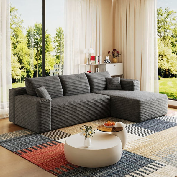 English Elm 95 Inch Plush Corduroy U Shaped Sectional Deep Seat Modern Cloud Sofa W2824P492205