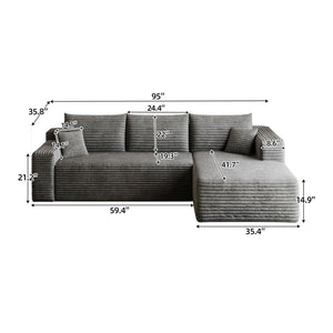 English Elm 95 Inch Plush Corduroy U Shaped Sectional Deep Seat Modern Cloud Sofa W2824P492205