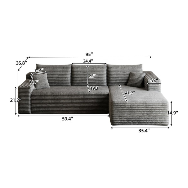 English Elm 95 Inch Plush Corduroy U Shaped Sectional Deep Seat Modern Cloud Sofa W2824P492205