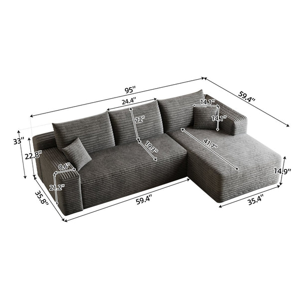 English Elm 95 Inch Plush Corduroy U Shaped Sectional Deep Seat Modern Cloud Sofa W2824P492205