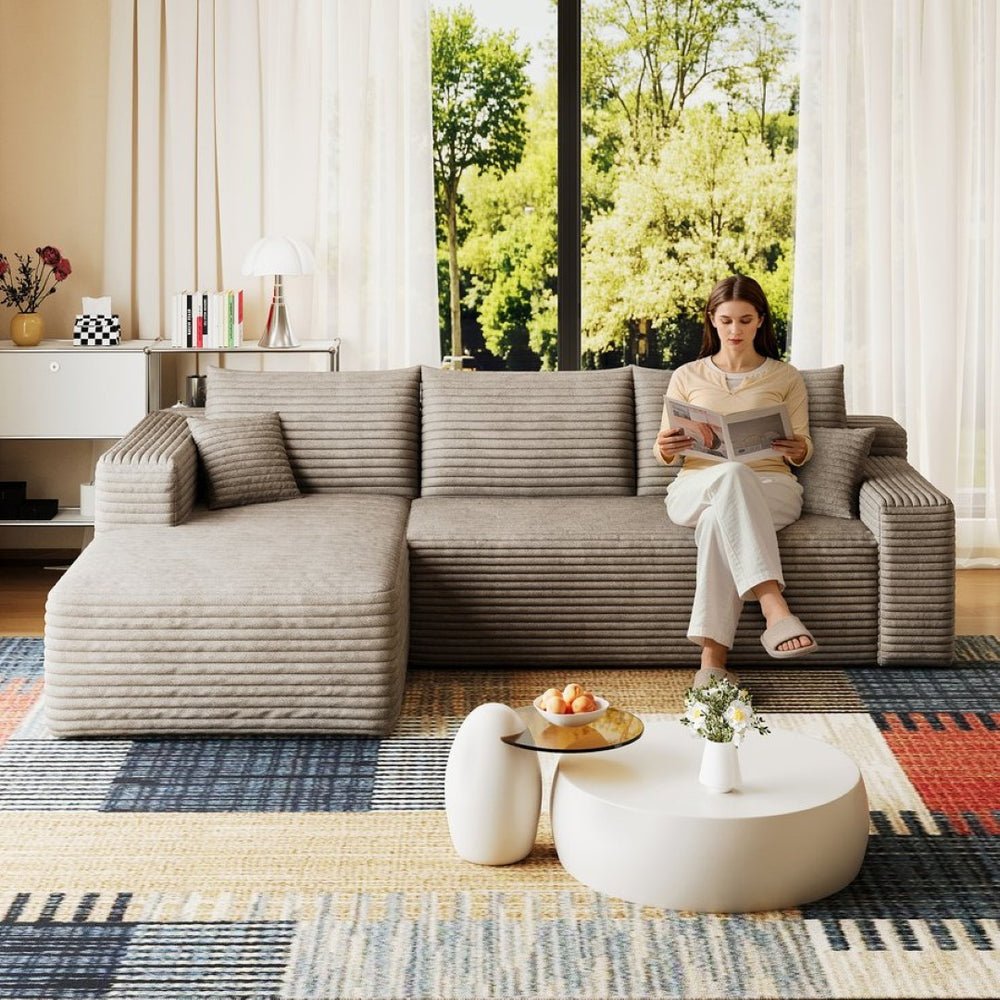 English Elm 95 Inch U Shaped Corduroy Sectional Sofa Deep Seat Cloud Couch for Living Room W2824P492207