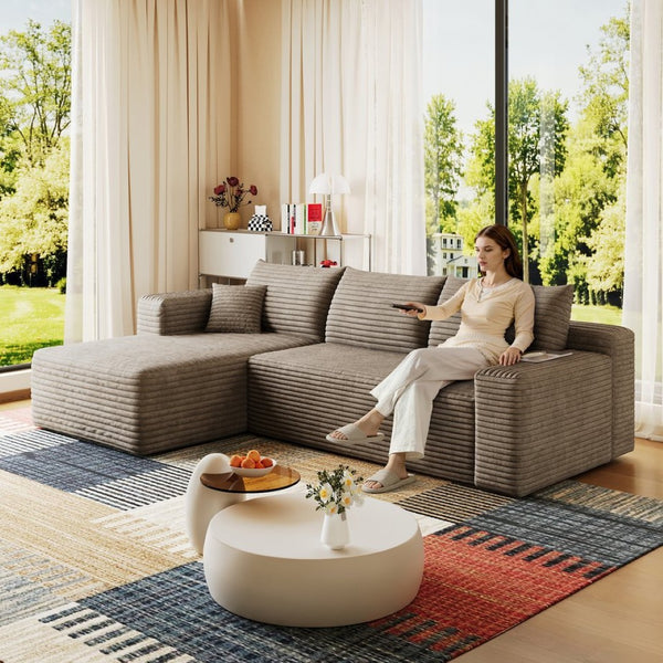 English Elm 95 Inch U Shaped Corduroy Sectional Sofa Deep Seat Cloud Couch for Living Room W2824P492207