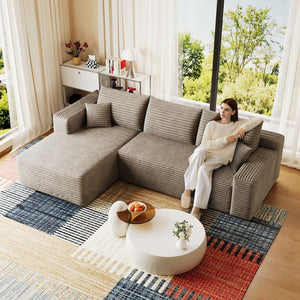 English Elm 95 Inch U Shaped Corduroy Sectional Sofa Deep Seat Cloud Couch for Living Room W2824P492207