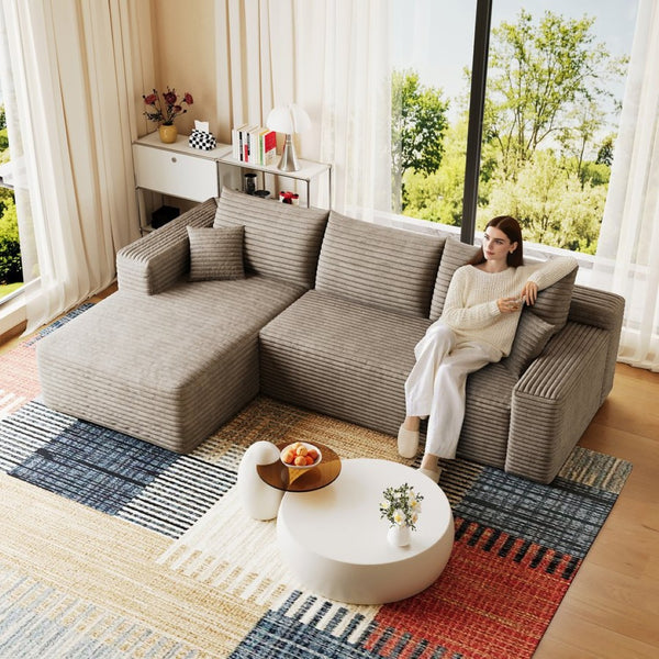 English Elm 95 Inch U Shaped Corduroy Sectional Sofa Deep Seat Cloud Couch for Living Room W2824P492207
