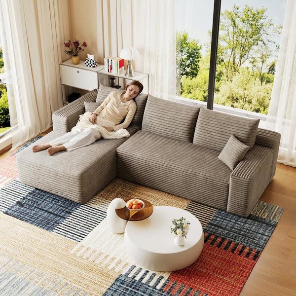 English Elm 95 Inch U Shaped Corduroy Sectional Sofa Deep Seat Cloud Couch for Living Room W2824P492207