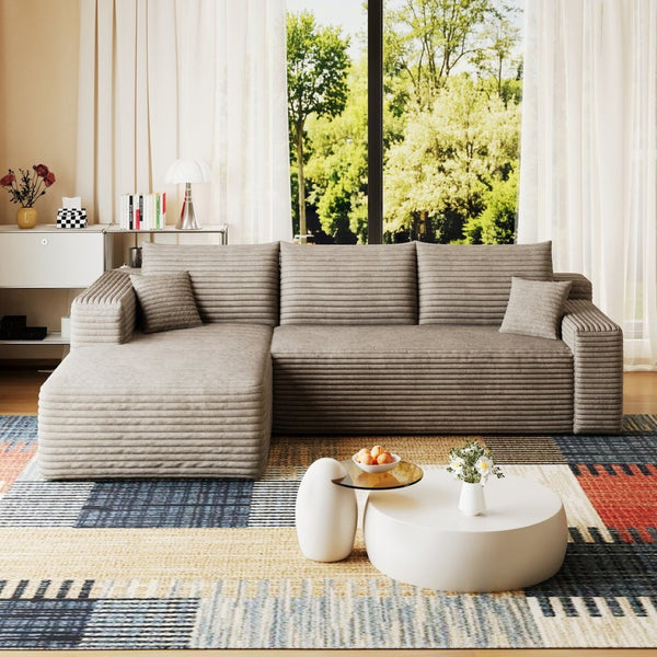 English Elm 95 Inch U Shaped Corduroy Sectional Sofa Deep Seat Cloud Couch for Living Room W2824P492207