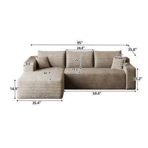 English Elm 95 Inch U Shaped Corduroy Sectional Sofa Deep Seat Cloud Couch for Living Room W2824P492207