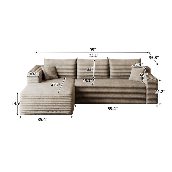 English Elm 95 Inch U Shaped Corduroy Sectional Sofa Deep Seat Cloud Couch for Living Room W2824P492207