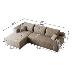English Elm 95 Inch U Shaped Corduroy Sectional Sofa Deep Seat Cloud Couch for Living Room W2824P492207