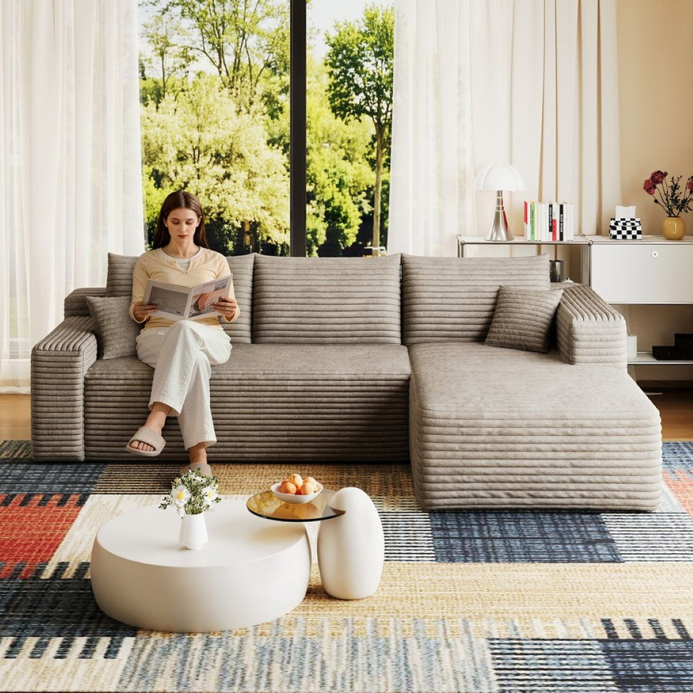 English Elm 95 Inch U Shaped Corduroy Sectional Sofa Deep Seat Modular Couch for Living Room W2824P492208