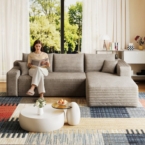 English Elm 95 Inch U Shaped Corduroy Sectional Sofa Deep Seat Modular Couch for Living Room W2824P492208