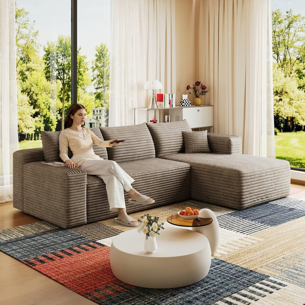 English Elm 95 Inch U Shaped Corduroy Sectional Sofa Deep Seat Modular Couch for Living Room W2824P492208