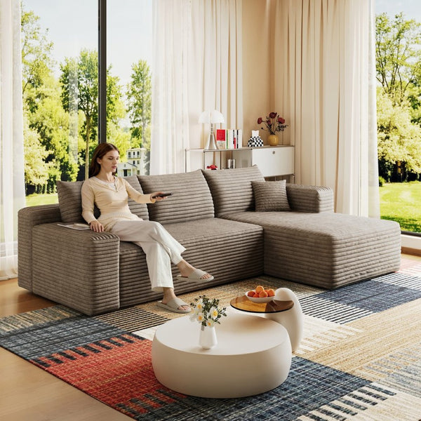 English Elm 95 Inch U Shaped Corduroy Sectional Sofa Deep Seat Modular Couch for Living Room W2824P492208