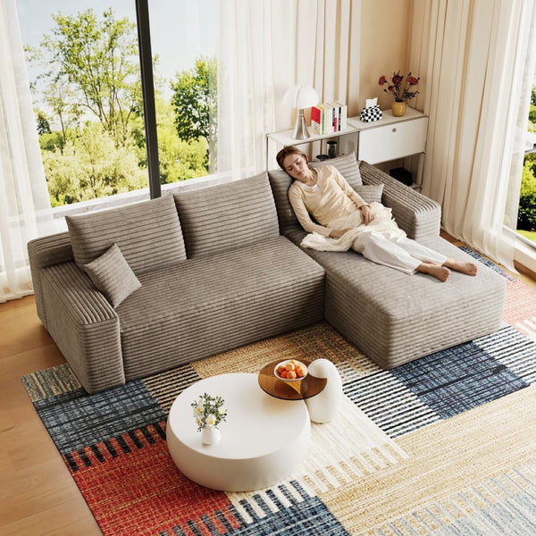 English Elm 95 Inch U Shaped Corduroy Sectional Sofa Deep Seat Modular Couch for Living Room W2824P492208