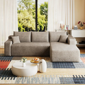 English Elm 95 Inch U Shaped Corduroy Sectional Sofa Deep Seat Modular Couch for Living Room W2824P492208