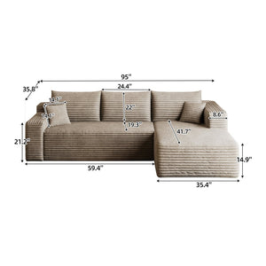 English Elm 95 Inch U Shaped Corduroy Sectional Sofa Deep Seat Modular Couch for Living Room W2824P492208
