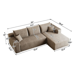 English Elm 95 Inch U Shaped Corduroy Sectional Sofa Deep Seat Modular Couch for Living Room W2824P492208