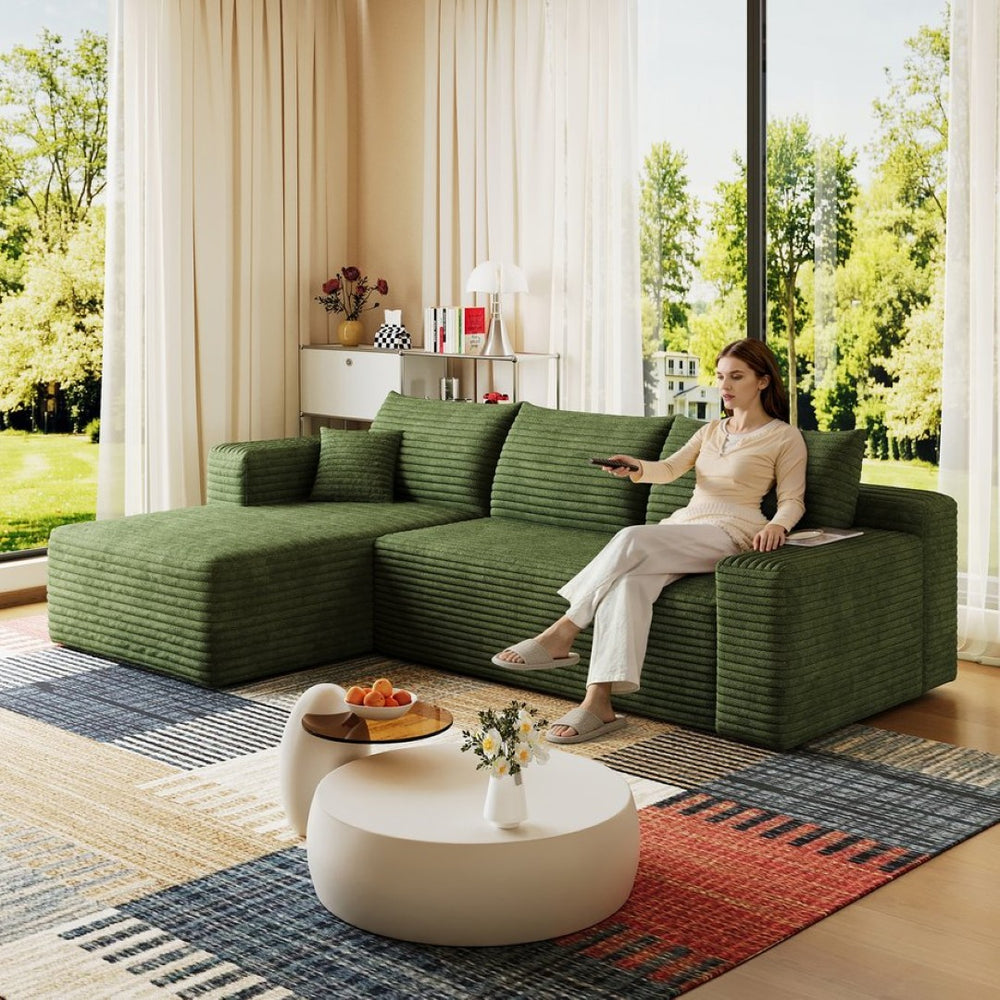 English Elm 95 Inch U Shaped Sectional Sofa Plush Corduroy Deep Seat Modern Living Room Couch W2824P492210