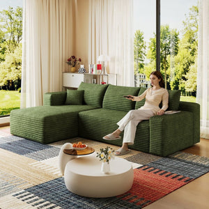 English Elm 95 Inch U Shaped Sectional Sofa Plush Corduroy Deep Seat Modern Living Room Couch W2824P492210