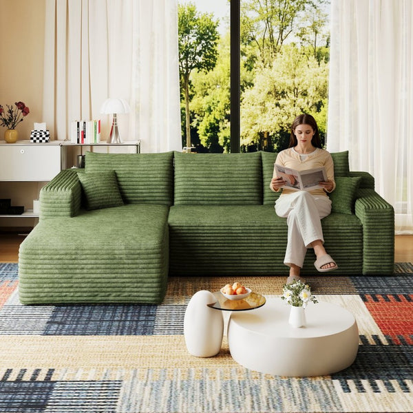 English Elm 95 Inch U Shaped Sectional Sofa Plush Corduroy Deep Seat Modern Living Room Couch W2824P492210