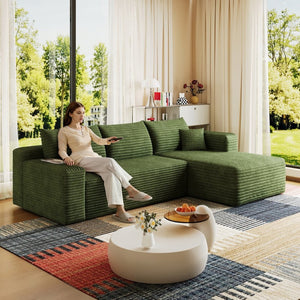 English Elm 95 Inch U Shaped Sectional Sofa in Plush Corduroy for Modern Living Rooms No Assembly W2824P492211