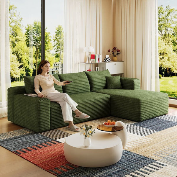 English Elm 95 Inch U Shaped Sectional Sofa in Plush Corduroy for Modern Living Rooms No Assembly W2824P492211
