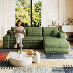 English Elm 95 Inch U Shaped Sectional Sofa in Plush Corduroy for Modern Living Rooms No Assembly W2824P492211
