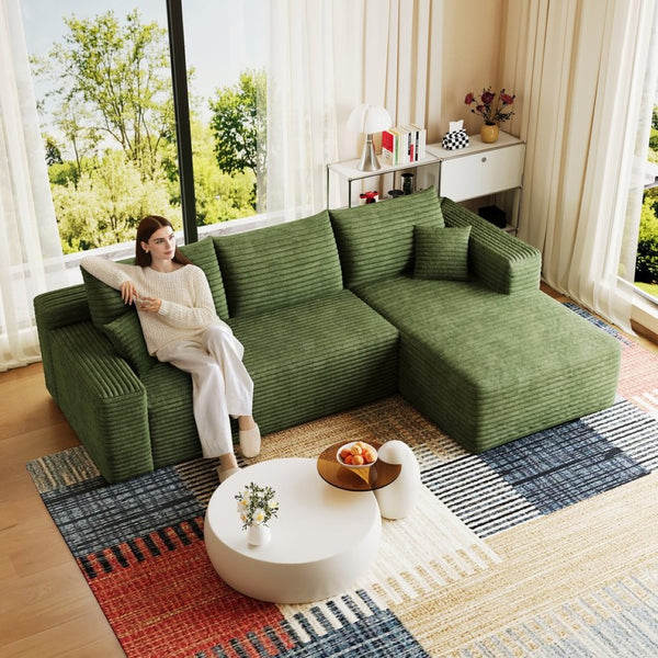 English Elm 95 Inch U Shaped Sectional Sofa in Plush Corduroy for Modern Living Rooms No Assembly W2824P492211
