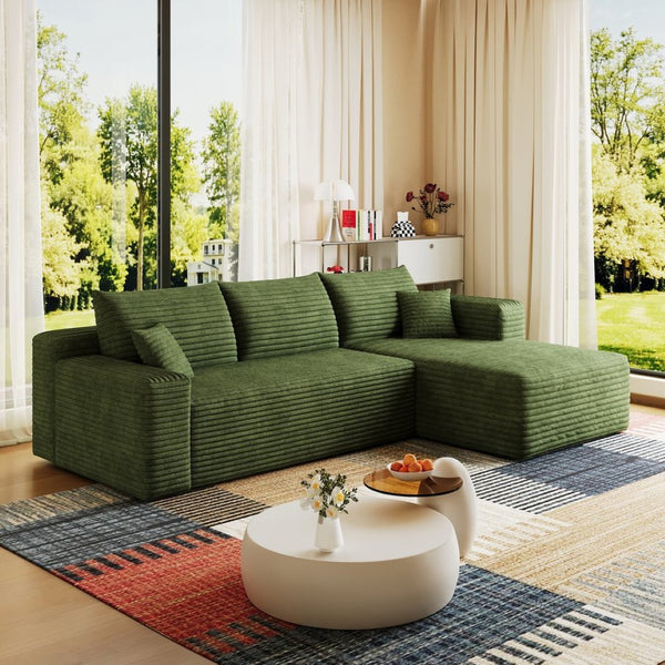 English Elm 95 Inch U Shaped Sectional Sofa in Plush Corduroy for Modern Living Rooms No Assembly W2824P492211