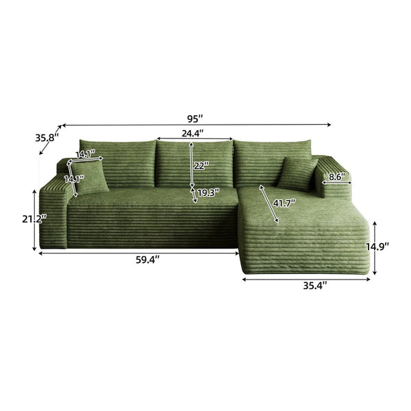 English Elm 95 Inch U Shaped Sectional Sofa in Plush Corduroy for Modern Living Rooms No Assembly W2824P492211