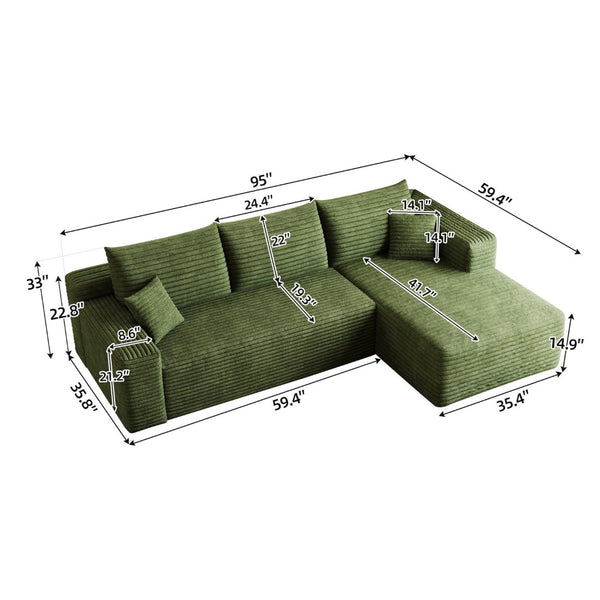 English Elm 95 Inch U Shaped Sectional Sofa in Plush Corduroy for Modern Living Rooms No Assembly W2824P492211