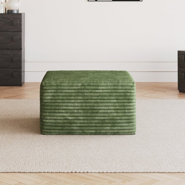 English Elm Sofa Ottoman Modular Sectional in Plush Corduroy with Reversible Chaise Configuration Green W2824P492212