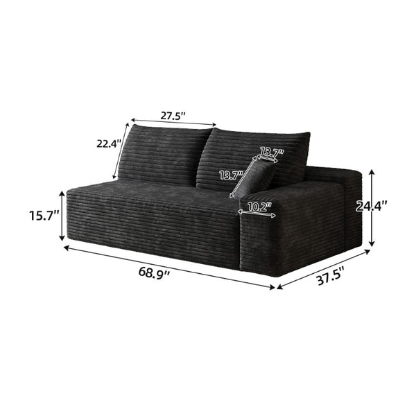 English Elm Y165-3R-Black Corduroy Modular Sectional with Reversible Chaise for Modern Living W2824P503176