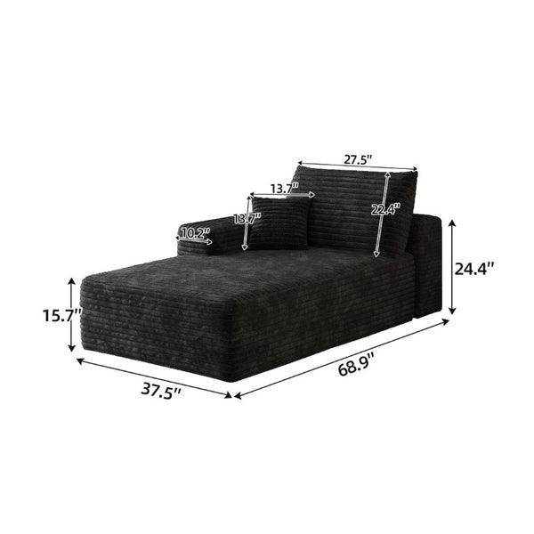 English Elm Y165-L-Sleeper-Black Corduroy Modular Sectional Sofa with Reversible Chaise for Small Spaces Left-Facing W2824P503178