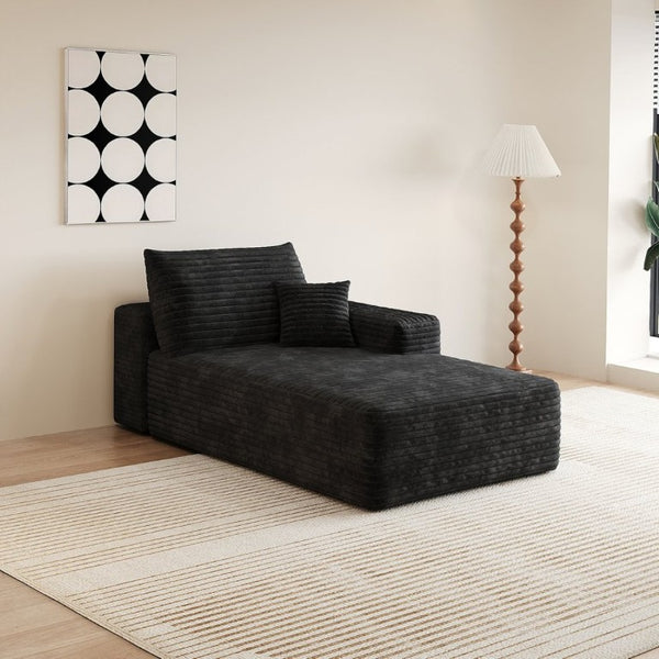 English Elm Y165-L-Sleeper-Black Corduroy Modular Sectional Sofa with Reversible Chaise for Small Spaces Right-Facing W2824P503179