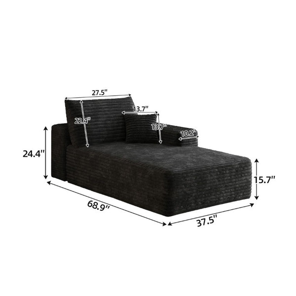 English Elm Y165-L-Sleeper-Black Corduroy Modular Sectional Sofa with Reversible Chaise for Small Spaces Right-Facing W2824P503179