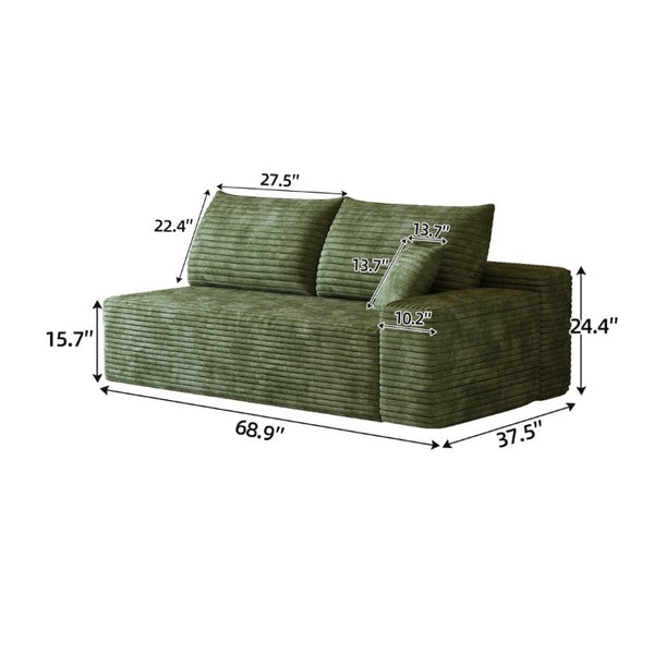 English Elm Y165-3L-Black Corduroy Sectional Sofa with Reversible Chaise for Modern Living Rooms Green Right W2824P503214