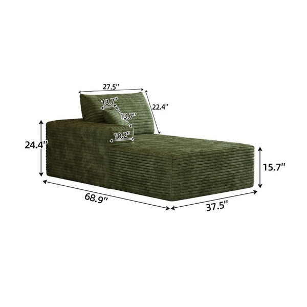 English Elm Y165-L-Sleeper-Grey Plush Corduroy Sectional Sleeper Sofa with Reversible Modular Chaise Green Left Sleeper W2824P503217