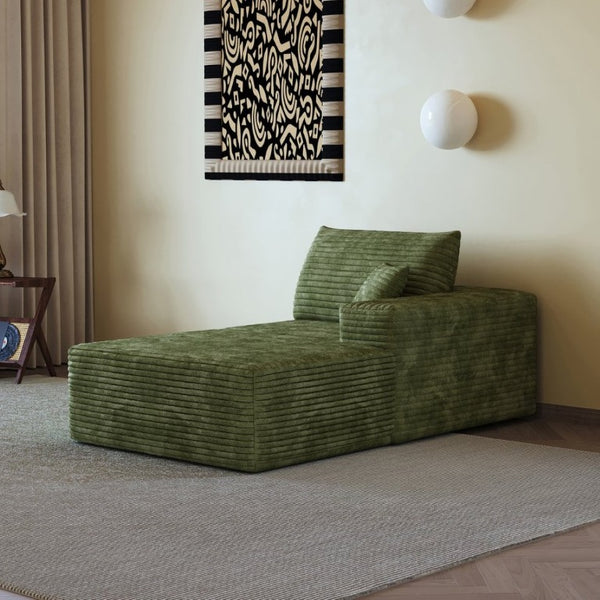 English Elm Y165-L-Sleeper-Grey Plush Corduroy Sectional Sleeper Sofa with Reversible Modular Chaise Green Right Sleeper W2824P503218