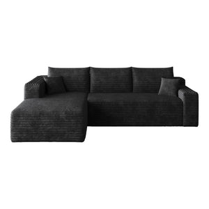 English Elm 96 Inch U Shaped Sectional in Black Corduroy Deep Seat Cloud Sofa for Living Room W2824P510986