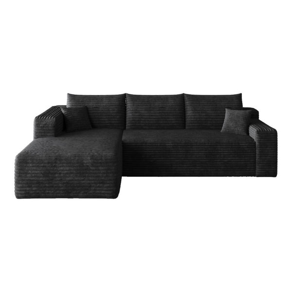 English Elm 96 Inch U Shaped Sectional in Black Corduroy Deep Seat Cloud Sofa for Living Room W2824P510986