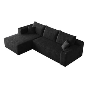 English Elm 96 Inch U Shaped Sectional in Black Corduroy Deep Seat Cloud Sofa for Living Room W2824P510986