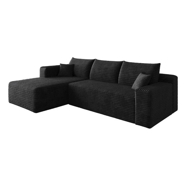 English Elm 96 Inch U Shaped Sectional in Black Corduroy Deep Seat Cloud Sofa for Living Room W2824P510986
