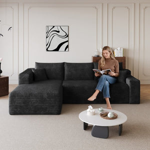 English Elm 96 Inch U Shaped Sectional in Black Corduroy Deep Seat Cloud Sofa for Living Room W2824P510986