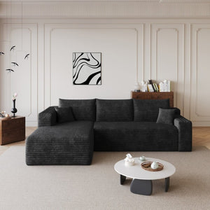 English Elm 96 Inch U Shaped Sectional in Black Corduroy Deep Seat Cloud Sofa for Living Room W2824P510986