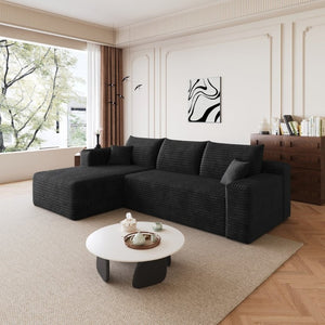 English Elm 96 Inch U Shaped Sectional in Black Corduroy Deep Seat Cloud Sofa for Living Room W2824P510986