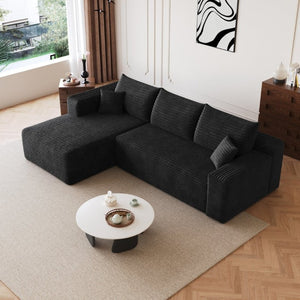 English Elm 96 Inch U Shaped Sectional in Black Corduroy Deep Seat Cloud Sofa for Living Room W2824P510986