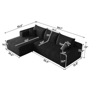 English Elm 96 Inch U Shaped Sectional in Black Corduroy Deep Seat Cloud Sofa for Living Room W2824P510986