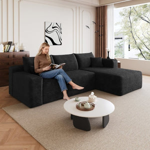 English Elm 95 Inch U Shaped Cloud Sectional Corduroy Sofa Deep Seat Modern Living Room Couch W2824P510988