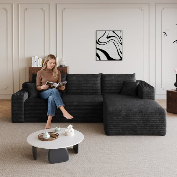 English Elm 95 Inch U Shaped Cloud Sectional Corduroy Sofa Deep Seat Modern Living Room Couch W2824P510988
